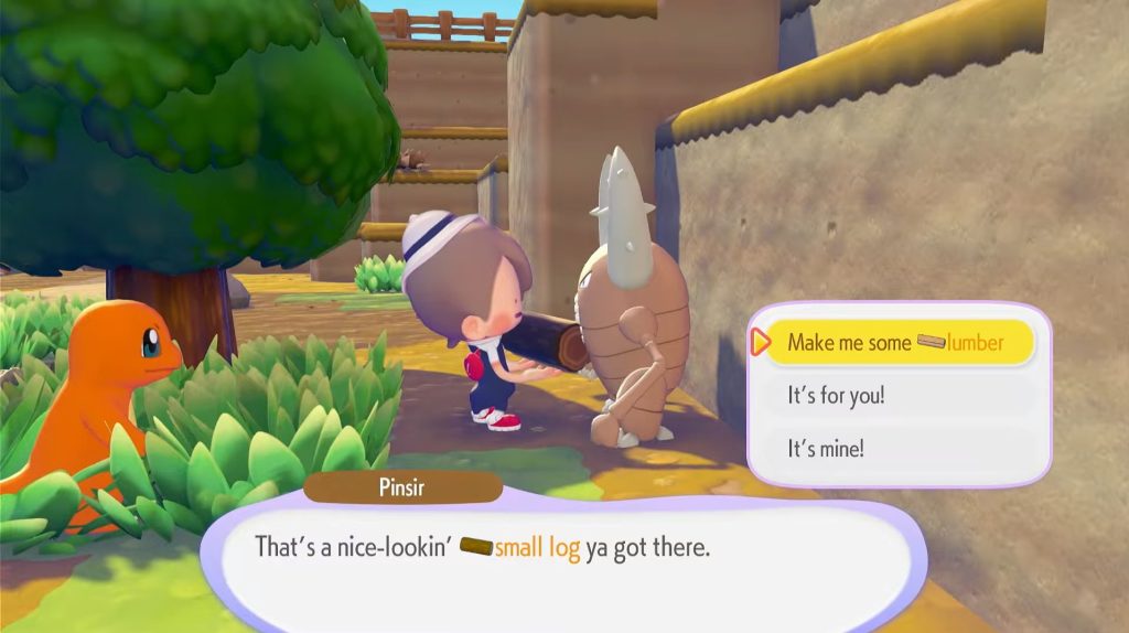 exchanging small logs for lumber with pokemon