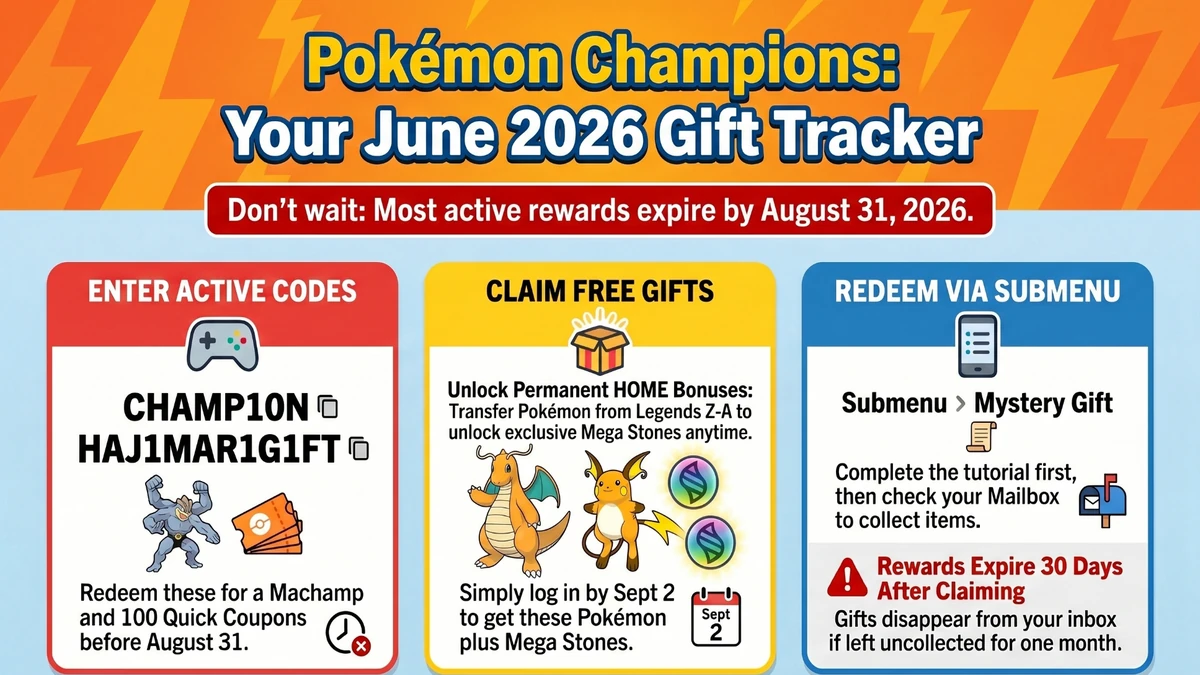 Pokémon Champions Mystery Gift Codes — Complete Guide (June 2026)