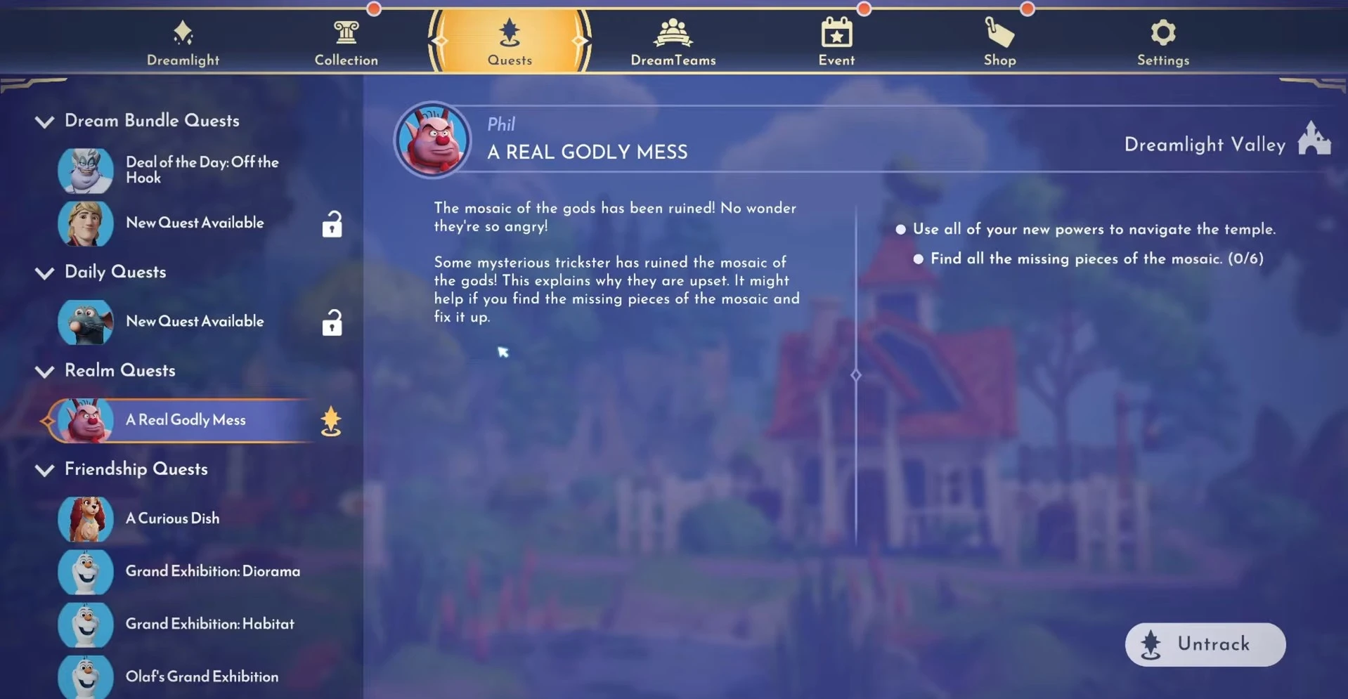 disney dreamlight valley a real godly mess quest guide