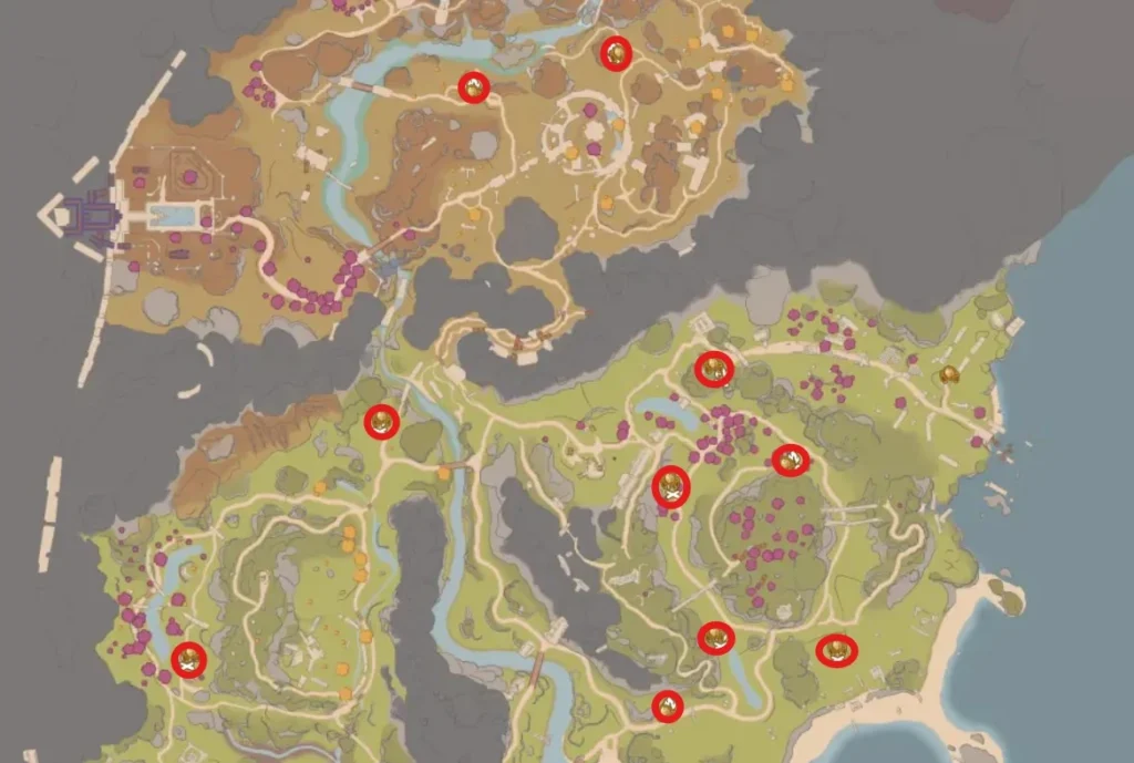 marked locations of all campsites in the royal highlands