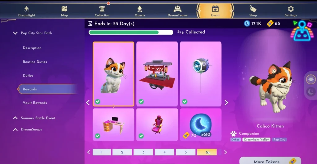 Redeem Calico Kitten companion from 6th tier of the Star Path