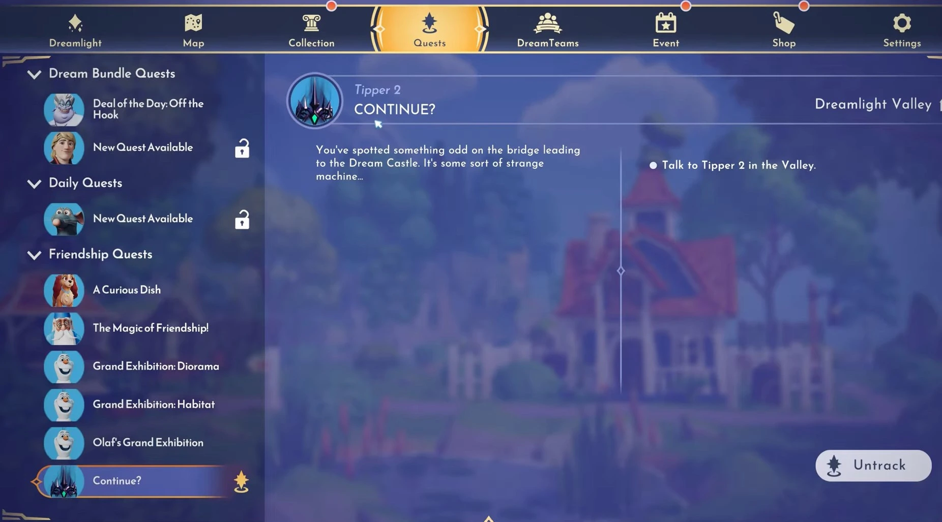 continue quest guide in disney dreamlight valley