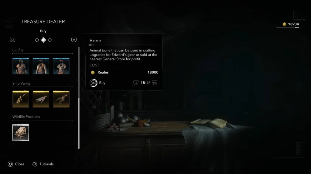 purchase bones from the treasure dealer