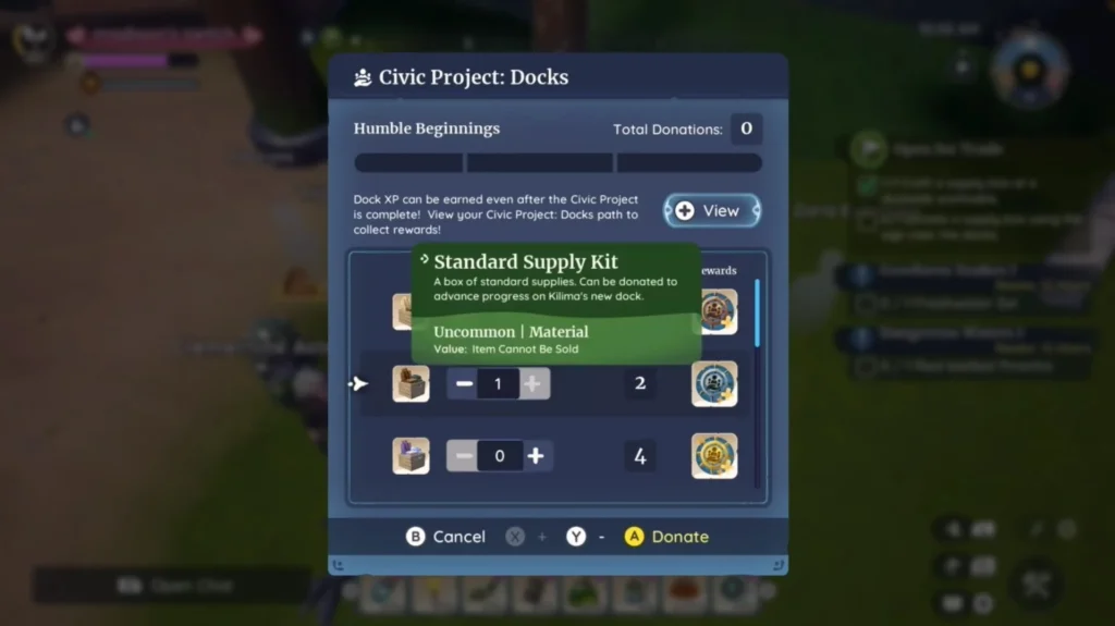 donate a supply box using the sign near the docks
