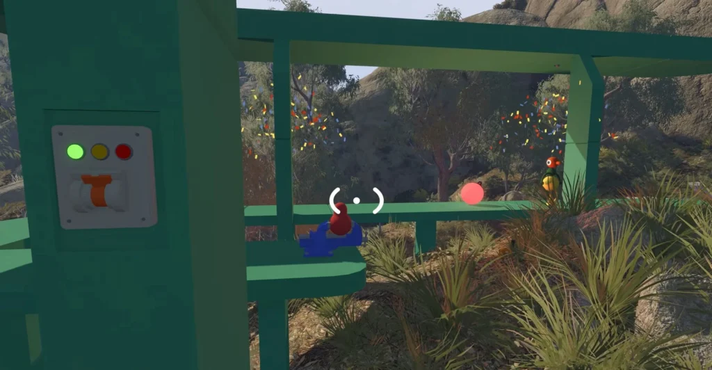 press the buttons at the same time in the green structure puzzle