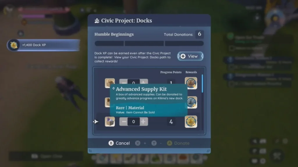 donate the supply box at the docks to earn Dock XP