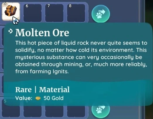 Molten ore drops randomly from mining the nodes