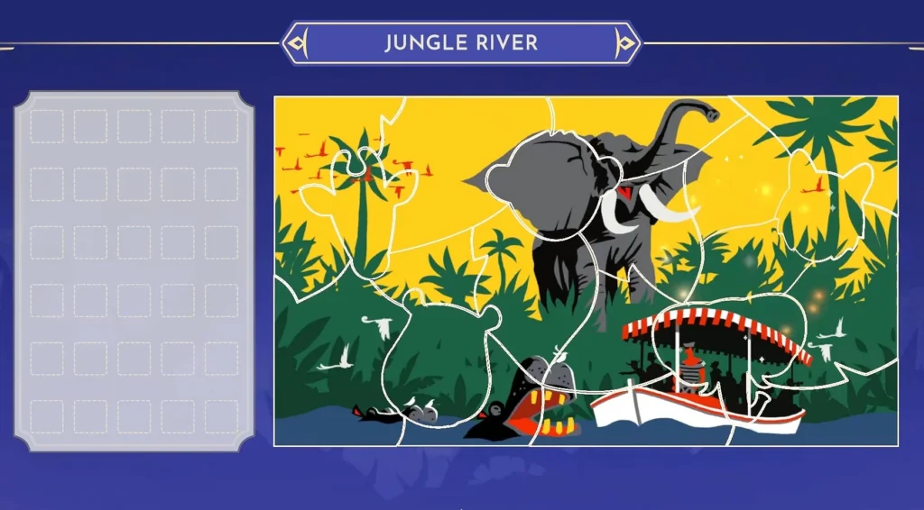 complete the jungle river picture by placing puzzle pieces in the correct places
