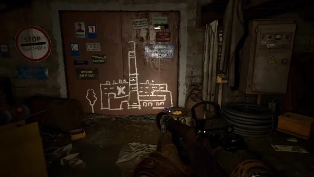 inspect the drawing in the loner's hideout