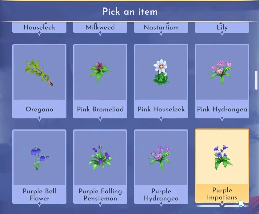 select the item you wish to request for the villager to collect