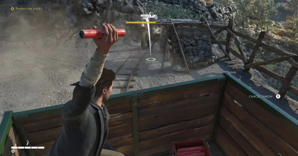 protect the truck by throwing dynamite at enemies