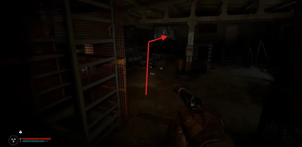 Go into the room through the hole on the left