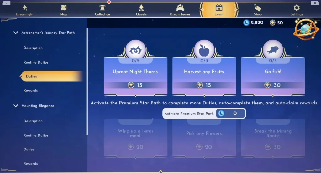 Duties of Astronomer's Journey Star Path