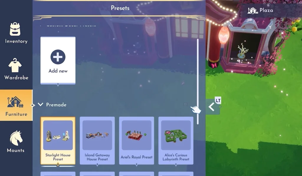 open the presets from the furniture menu and create a new decor preset