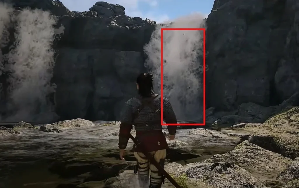 go behind the waterfall on the right