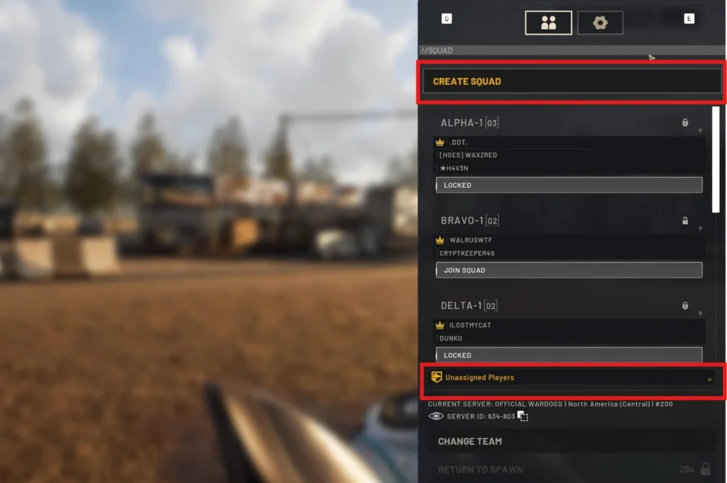 Create a custom squad after joining the server and the faction.