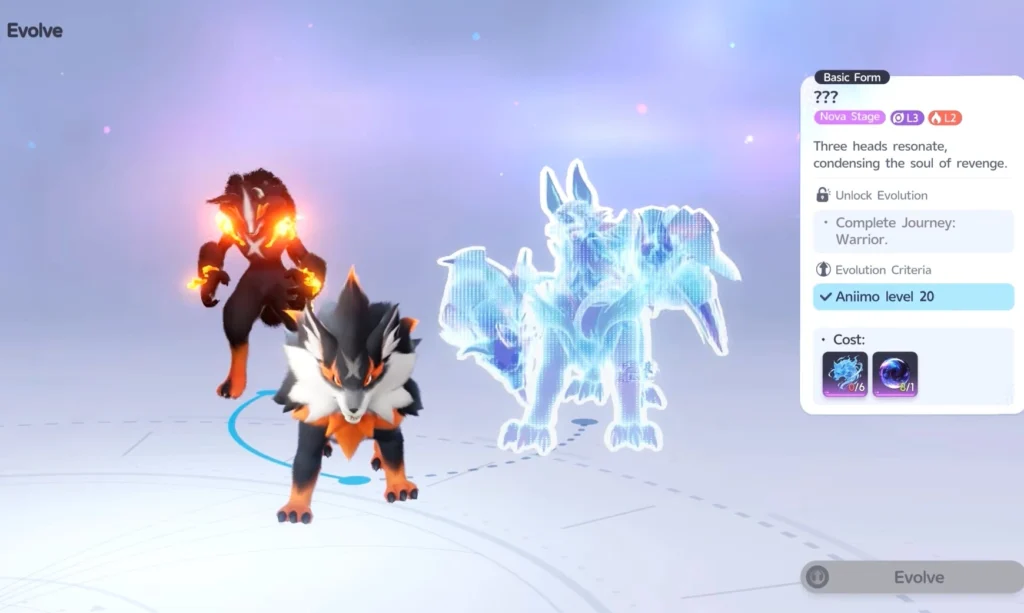 complete evolution criteria and gather evolution materials to evolve aniimo