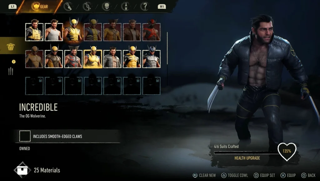 craft the suits with Materials to unlock them
