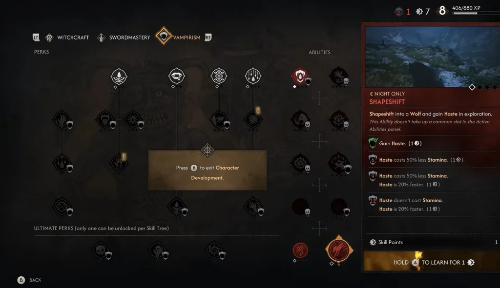 reach corruption level 1 and visit the shrine to unlock shapeshift ability