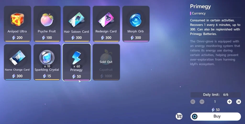 Use glimmer to restore 60 Primegy