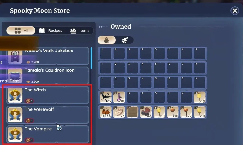 use spooky moon token to purchase nameplate from spooky moon store