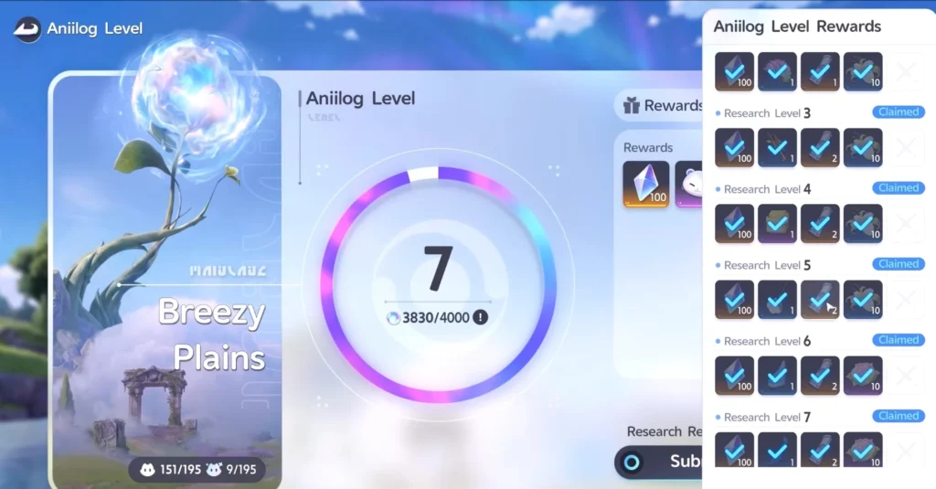 increase Aniilog level to earn Glimmer on every level up