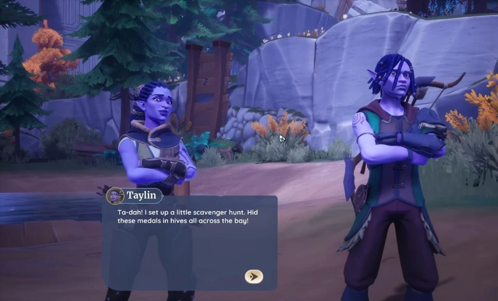 speak with taylin near the pond in bahari bay