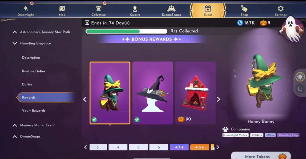 use 100 pumpkin tokens to redeem the honey bunny companion