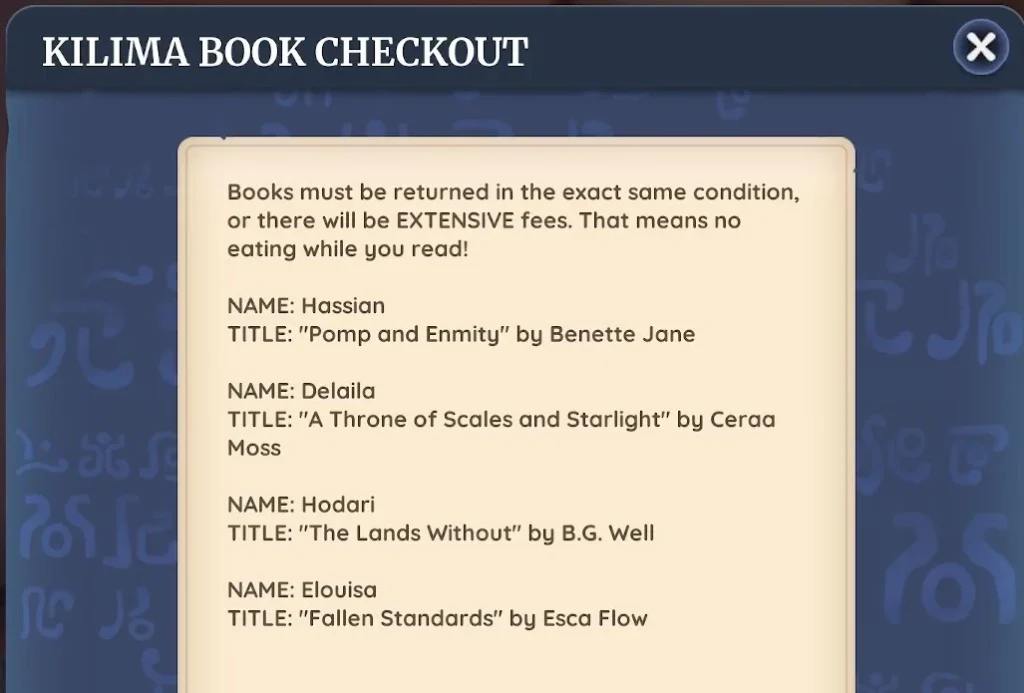 list of villagers and books